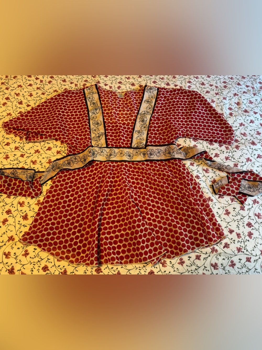 Red Polka Dot top with Floral Trim